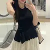 Coletes de Tricô Vintage Sem Manga Feminino Verão 2024 Novo Irregular Versátil Emagrecedor Peça de Roupa Externa Top
