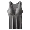 Chaleco térmico para mujer con forro de forro polar cepillado, engrosado, sin rozaduras, sujetador, ropa interior, copa fija con almohadilla en el pecho, encaje sin costuras, camiseta interior