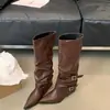 Botas apiladas de punta con hebilla estilo coreano Chuyuji para mujer, botas largas de invierno, botas de jinete estilo punk adelgazantes, moda