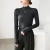 Camada Base Camiseta Manga Longa Gola Meia-Altura em Fleece Feminina Outono/Inverno Estilosa Slim Fit Top ins Tendência Hot Girl