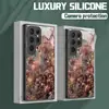 Bestseller de comercio electrónico transfronterizo: Funda rígida de cristal para Samsung S22/S23 Ultra con diseño artístico floral de polvo dorado
