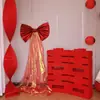 Decoración de Moño Rojo Terciopelo Extra Grande para Montaje de Boda, Pared de Fondo y Guía de Pasillo, Moño de Mariposa Roja para Boda, Moño Rojo Brillante