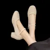 Grinalda de Almofada Branca 3- 5cm Sapatos de salto alto femininos com uma única tira, bico redondo, adequados para cerimônias, trabalho, entrevistas, casamentos, com saltos baixos grossos