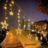 Linterna LED para Patio con Exposición Solar de Estrella y Luna Estilo Camping Lámpara Solar de Navidad Decoración de Cortina Exterior Navidad