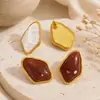 Pendientes transfronterizos de acero inoxidable estilo Maillard vintage con incrustación geométrica de resina, chapados en oro real de 18 quilates, impermeables y conservan el color