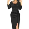 Roupas Femininas Europeias e Americanas Amazon desejo Vestido Feminino Gola V Justo no Quadril Vestido de Festa Feminino Plissado com Fenda