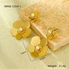 Aretes de acero de titanio con borla de perlas de pétalos lisos versátiles simples transfronterizos, aretes de diseño nuevo de moda