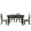 Conjunto de Mesa de Jantar e Cadeiras Vintage em Madeira Maciça Estilo Francês para Uso Doméstico, Estilo Meio do Século, Extensível para se Tornar uma Mesa Redonda, Adequado para Vários Tamanhos de Casas