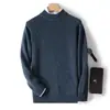Suéter Masculino de Lã com Gola Redonda Semi-Alta, Caimento Solto, Pulôver Casual de Tricô de Lã para Negócios, Dropshipping Disponível