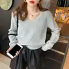 Suéter Outono Inverno Roupa Íntima Feminina Novo Estilo Gola Tricô Estilo Solto Preguiçoso Camada Base Top Branco