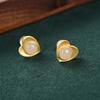 Pendientes de plata de ley S925 con personalidad para mujer, con forma de corazón, de oro antiguo, ágata roja del sur, jade blanco, jade hetiano, pendientes de mujer