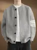 Outono Inverno Estilo Coreano Simples Estilo Preguiçoso Listras de Quatro Barras Cardigan de Tricô Suéter Roupa Externa Solta Casual Versátil Estilo Casal