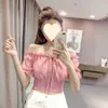 Nueva camisa blanca de mujer estilo chino para verano, con cuello asimétrico, manga corta de jacquard, borla vintage y blusa de satén abotonada