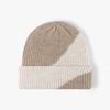 Gorro de Tricô Dupla Camada Color Block Outono/Inverno para Homens e Mulheres, Contendo Lã, Espessado, Quente, à Prova de Vento, com Aba Dobrável, Adequado para Uso Casual ao Ar Livre e Versátil para Clima Frio