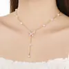 Suministro de Joyería al por Mayor Personalizado Simple Acero de Titanio Chapado en Oro de 18K Acero Inoxidable Apilado Doble Capa con Perlas Mariposa Zircón en Forma de Corazón