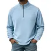 Amazon Transfronterizo Europeo y Americano Ropa de Hombre Nuevo Estilo Casual Simple para Hombre Raya Vertical Cremallera Cuello Alto Manga Larga Camisa Polo