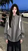 Moletom Patchwork Color Block com Zíper Parcial e Gola Alta Estilo Streetwear Individualista Tendência de Hong Kong Outono Inverno Casual Versátil Top ins