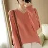 Top Feminino Simples Pequeno Gola V Camiseta Atacado Versátil Emagrecedor Temperamento Camada Base Primavera Outono Manga Longa Preto Feminino Algodão