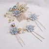 Conjunto de Noiva Pente de Cabelo Grampo de Cabelo Grampo em U Ferramenta de Penteado Flor de Strass Adorno de Cabeça de Noiva Acessórios de Cabelo Europeus e Americanos