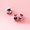 Plata Pura 999 Corazón 3D de Plata Dura con Patrón de Epoxy Cuentas Cilíndricas 8mm Cuentas Espaciadoras Pulsera Cuentas Sueltas Accesorios para Cuerda Trenzada DIY T0698