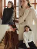 Camisa Básica Manga Longa Feminina Plus Size ALINDM para Inverno 100kg Gola Meia Alta Modelagem Slim Ombro Normal Camiseta