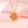 Colar com Pingente Flor de Pessegueiro em Prata de Lei S925 para Mulheres, Dobrável, Dupla Face, Luxo Leve, Nicho, Doce, Ideia de Presente