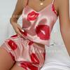 Conjunto de Pijama de Suspensório com Estampa de Corações Transfronteiriço Roupa de Casa Cetim de Seda Imitação de Seda Sexy Sem Costas