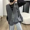 Cardigan suéter de tricô sem mangas, de comprimento médio, com design estiloso, para afinar, de caimento solto, para outono e inverno feminino