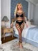 Lencería Sexy Exportación Europea y Americana Medias de Red Mono Sexy Tentación Manga Larga Cuadros Malla W563