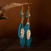 Pendientes Bohemios de Hoja y Pluma, Estilo Étnico Retro, Pendientes Elegantes de Alta Gama, Joyería Larga con Cadena y Gancho para Orejas para Mujeres