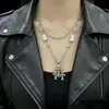 Colar Pingente Cruz Camada Dupla Punk Hip Hop Retrô Trinta Caracteres Feminino Nicho Menina Apimentada Corrente de Suéter Personalidade de Alto Padrão Tendência