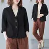 Blazer jaqueta de algodão e linho 2025 primavera e verão novo solto literário versátil manga longa casual temperamento roupa de proteção solar mulheres