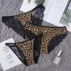 Roupa Íntima Sexy de Renda para Mulheres Estampa de Leopardo Combinação Seda Gelo Sem Costura Roupa Íntima Feminina Recortada Cintura Baixa Cuecas Sexy Algodão Entrepernas