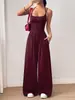 Amazon Europeo y Americano transfronterizo nuevo mono de color liso para mujer, casual, wrap-bust, verano, pierna ancha, holgado, ropa de mujer