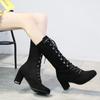 Botas de Moda Camurça Cano Médio Outono e Inverno Casual Bico Redondo Salto Alto Grosso Cor Sólida Cadarço Tamanho Grande Pronta Entrega