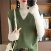 Chaleco sin mangas de punto para mujer, color liso, cuello en V, apilado, holgado, casual, nuevo para primavera y verano, algodón