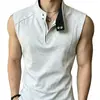 Chaleco Patchwork Desestructurado para Hombre, Camiseta de Fitness de Verano con Media Cremallera Estilo Americano con Diseño de Cuello Alto, Top Casual
