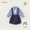 Conjunto de Ropa Infantil Bangxuan para Niños Primavera y Otoño Ropa para el Primer Cumpleaños Camisa Rayada Infantil Overol Conjunto de Dos Piezas Estilo Académico