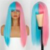 Peruca com Franja Air Qi para Mulheres, Cabelo Liso Médio Longo, Cor Dupla Yin e Yang, Moda Anime cos, Cabelo Falso, Cobertura de Peruca para Cabeça Inteira