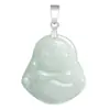Pingente de Buda da Felicidade de Jade Birmanês Natural Grau A com Colar de Prata S925 Pingente de Jade Tipo Gelo para Mulheres Venda por Atacado