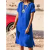 11 colores, todos los colores y tallas disponibles, comercio exterior Amazon eBay europeo y americano vestido redondo de manga corta con abertura y plisado