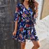 Kaikuo Amazon Site Independente Comércio Exterior Transfronteiriço Roupas Femininas 2026 Primavera e Verão Férias Casual Estampado Cadarço Vestido de Chiffon