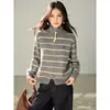 Suéter de Tricô Listrado de Gola Alta Novo Outono/Inverno 2026 Roupa Casual Manga Longa Cardigan de Tricô Top