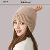 Gorro de punto para mujer estilo coreano con costuras, orejeras de asta, gorro grueso y cálido, caricatura linda, gorro de lana de invierno para chica joven