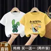 Camiseta de Manga Curta de Algodão Puro Estampada de Desenho Animado 2026 Verão Nova Roupa de Verão Infantil Versátil Top para Meninos