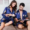 Ropa de Casa Caliente Transfronteriza Verano Pijama de Pareja Pijama de Seda Pijama de Verano para Mujer Manga Corta Shorts Bata de Baño para Hombre