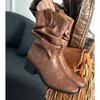 Botas Plisadas de Punta para Mujer Estilo Nuevo 2026, Botas Vaqueras Occidentales Vintage, Botines de Media Pantorrilla con Corte en V