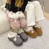 Super gruesas cálidas tamaño pequeño casa 2026 puntera cerrada suela de pelo pantuflas para mujer sentido interior mierda rosa