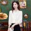 Camisa Nueva de Tres Cuartos para Mujer Primavera y Verano, Lujo Ligero, Gama Alta, Moderna y Elegante, Camisa con Cuello mao en Forma de Oreja, Top Bordado
