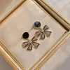 @Oferta Especial@ Pendientes Coreanos de Lazo Negro con Diamantes, Estilo Lujo Ligero, Estilo Hong Kong, Pendientes de Diseño Nicho